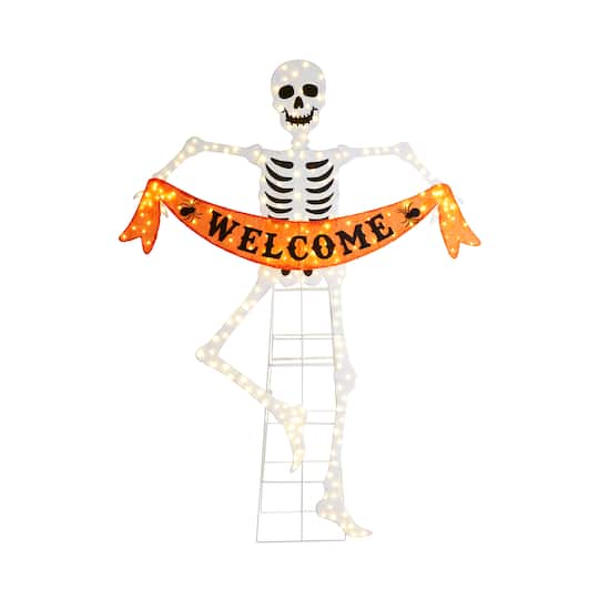 Glitzhome® 86.25"H Lighted Halloween 2.5D Skeleton Outdoor Decor in Orange | 67" x 1.25" x 86.25" | Michaels®
